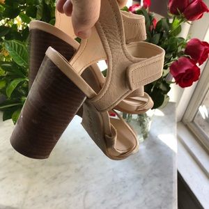 Anne Klein nude sandals stacked heel